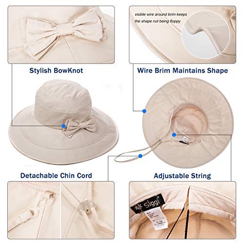Comhats Packable Summer Cotton Sun Hat Bucket for Women UV Protection Wide Brim Beach Gardening Travel 54-64CM - color: Beige, size: Large
