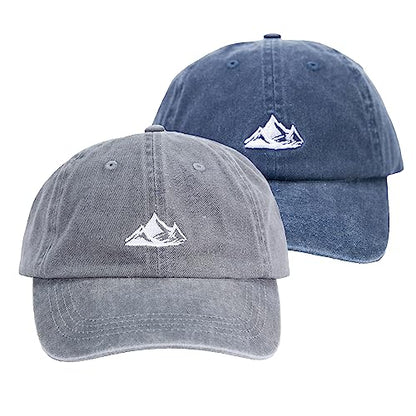 Dad Hat Baseball Cap Unisex Outdoor Unstructured Washed Soft Cotton Mountain Hat - color: Mountain, Navy+grey