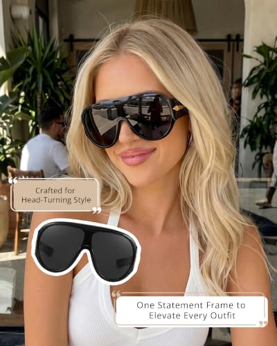 SODQW Women Oversized Visor Wrap Around Shield Sunglasses Big Large Shades - color: A01- Black/Grey