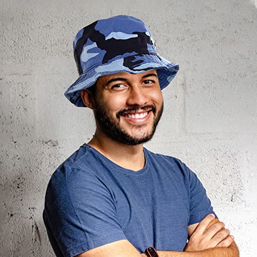 Falari Men Women Unisex Cotton Bucket Hat 100% Cotton Packable for Travel Fishing Hunting Summer Camp - color: Bluesky Camouflage, size: Large-X-Large