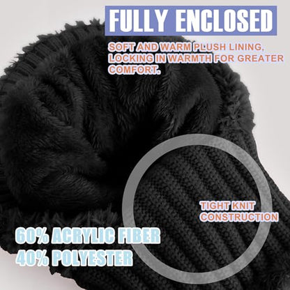 AQOKKA 3 in 1 Knit Fleece Lined Beanie Hat with Scarf and Mask Warm - color: Black