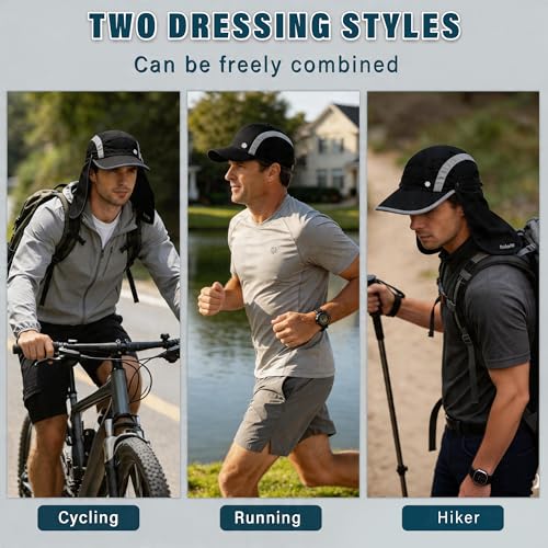 Tirrinia UPF 50+ Fishing Hat with Removable Neck Flap, Baseball Cap - color: Black