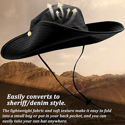 Sun Hats for Men Women, Fishing Hat UV Protection Wide Brim Bucket Hats Foldable Boonie Hat for Hiking Camping Safari - color: Black