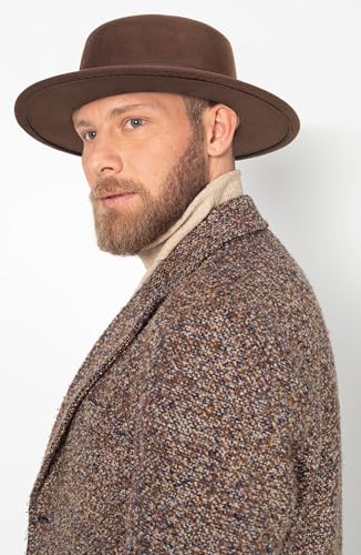 Pork Pie Hat for Men/Women, Wide Brim Felt Boater Fedora Church Derby Cap - color: Coffee