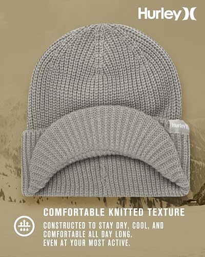 Hurley Womens Caylin Ribbed Cable Knit Beanie with Visor - color: Light Grey