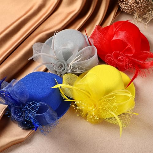 Zinniday 2026 Mini Fascinators Hat - Elegant Small Blue Kentucky Attire Derby Headwear Accessories 1920s 50s High Tea Party Church Tiny Veil Hat with Hair Clip for Women Girls - color: Blue