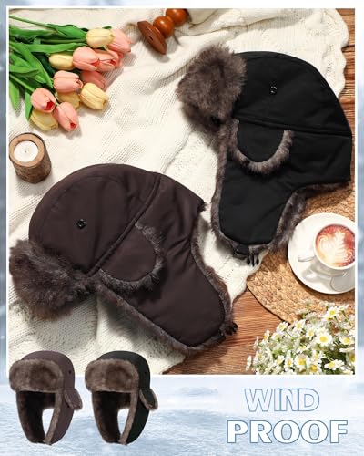 Chicingyou Trapper Hat for Man Women Warm Windproof Waterproof Russian Ushanka Hat Faux Fur Snow Ski Cap with Ear Flap - color: Black, Brown