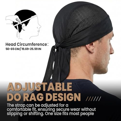 YANIKY Do rag Bandanas for Men, Breathable Skull Caps Dew Rags for Women - color: Black+black+grey