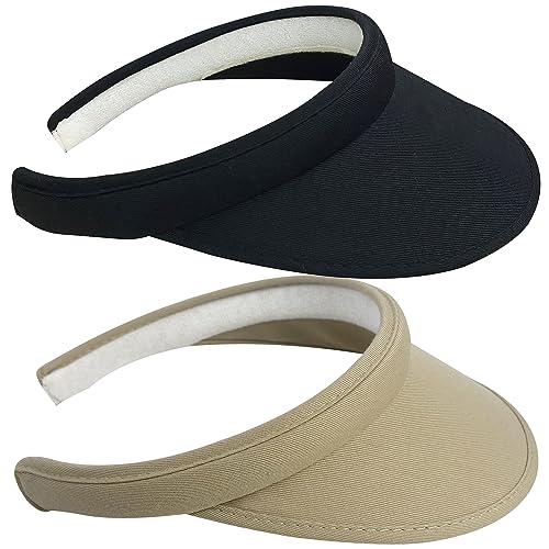 2 Pack Sun Visor Hats Women Men Clip On Wide Brim Visors Hat Outdoor Sports Golf Beach Travel Tennis Caps - color: Black+khaki
