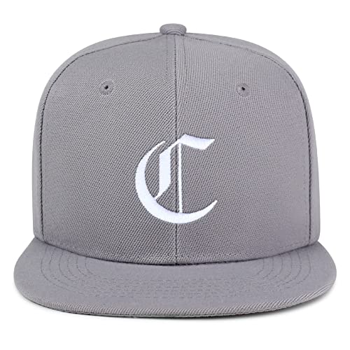 JPAK Old English Letter C Hip-Hop Snapback Hat Embroidered Baseball Cap English Alphabet - color: 02. Light Grey