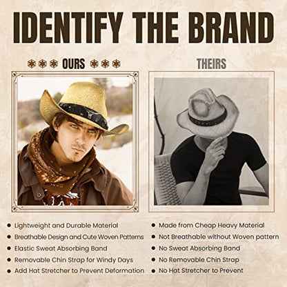Simplicity New Western Style Classic Cowboy Straw Hat - color: Light Beige