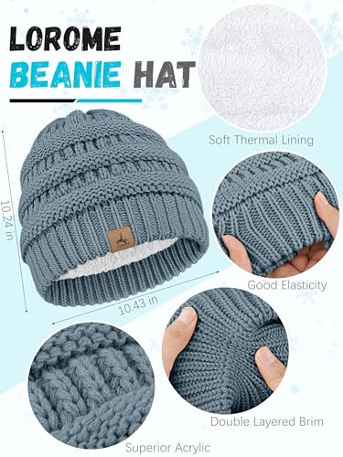 LOROME Winter Beanie Hat Scarf Gloves, Warm Fleece Knit Neck Scarf Set Gift - color: Light Blue