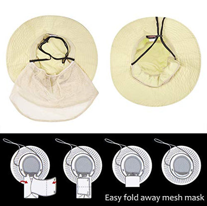 Tirrinia Wide Brim Sun Hat with Neck Flap for Men & Women - color: #2 Stone Mesh