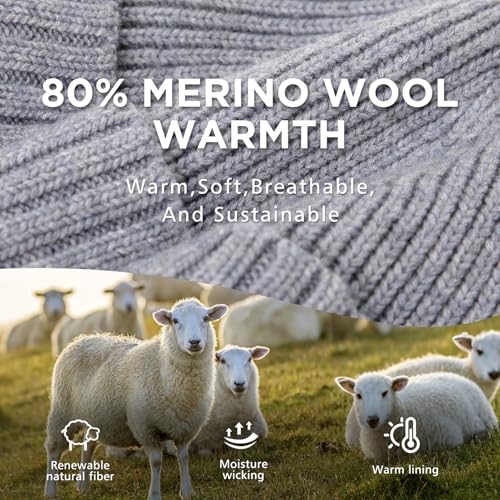 TOP-EX DryKnit™ 80% Merino Wool Waterproof Warm Brim Beanie with Ear Flaps - color: Light Gray, size: Medium