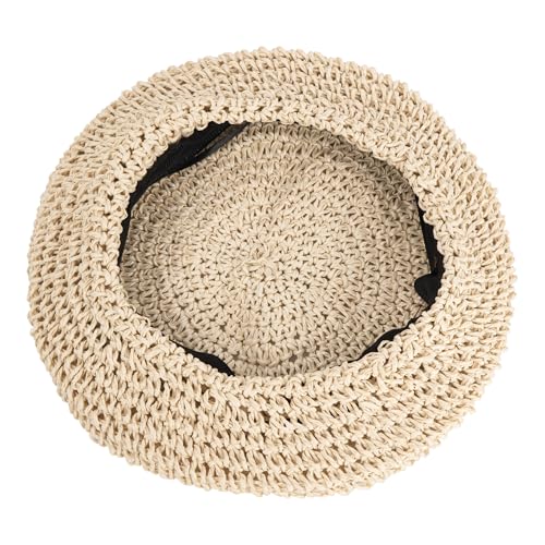 Women Summer Straw Woven Sunhat Classic Beret Artist Painter Sun Hat Cap - color: Beige