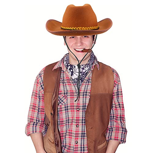 4 Pack Pinch Front Cowboy Hat Novelty Western Cowboy Cowgirl Hat for Adult Halloween Cosplay Dress up - color: Black, Pink, White, Brown