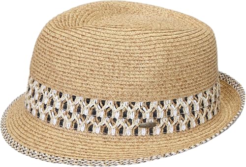 Funky Junque Short Brim Fedora Packable Sun Hat for Women - color: Brown