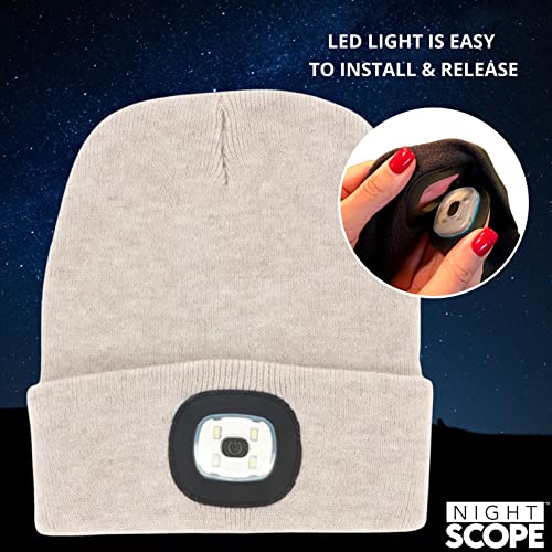 Classic Rechargeable LED Warm Knit Beanie Head Light Hat Headlamp for Outdoor Activities - color: Oatmeal