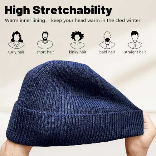 Unisex Winter Beanie for Men Women Soft Fleece Lined Warm Knit Hat - color: Deep Blue