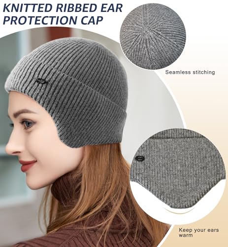 HiRui Knit Beanie Hats Winter Hats Ear Covers for Men Women-Warm Daily Headwear - color: Gray