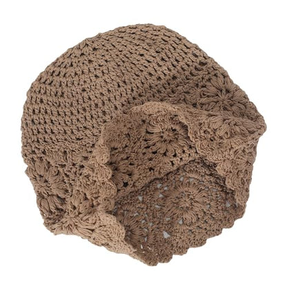 ZLYC Women Cotton Crochet Slouchy Beanie Hat Handmade Knit Summer Skull Cap - color: Solid Khaki