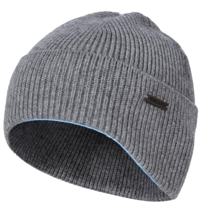 Wmcaps Soft Winter Beanie for Men Women, Warm Knit Hat with Curved Cuff - color: Grey