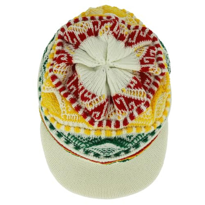 Armycrew Rasta Jamaica Style Thick Acrylic Knit Cuff Beanie Visor - color: White Rgy