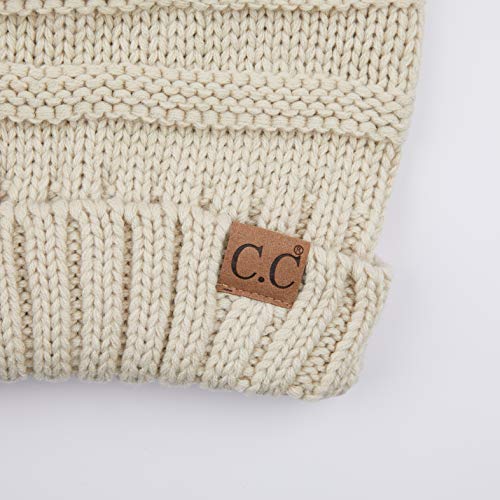 C.C Hat-100 Oversized Baggy Slouch Thick Warm Cap Hat Skully Cable Knit Beanie - color: Beige Solid