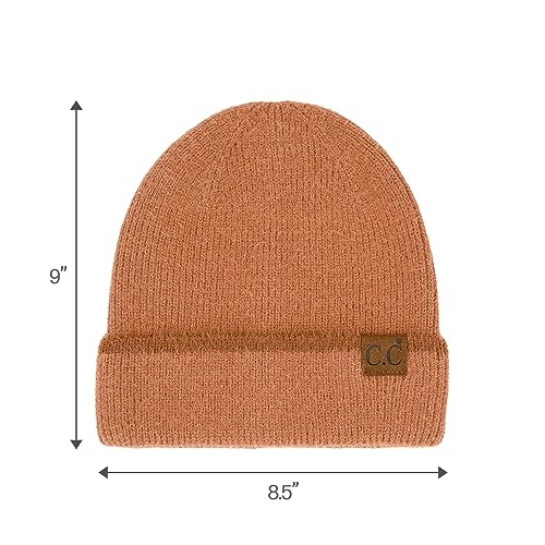 C.C Fuzzy Beanie for Women Unisex - Acrylic Stretchable Soft Warm Knit Winter Skully Hat - color: Feather Yarn-rust