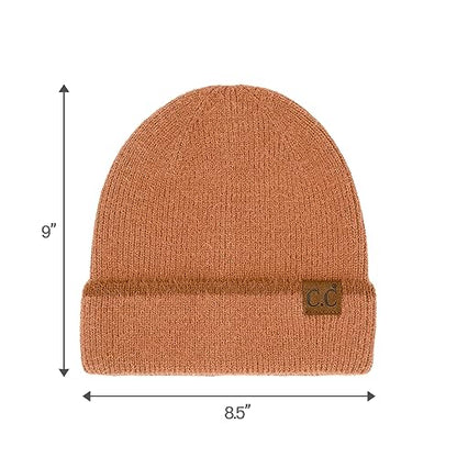 C.C Fuzzy Beanie for Women Unisex - Acrylic Stretchable Soft Warm Knit Winter Skully Hat - color: Feather Yarn-rust
