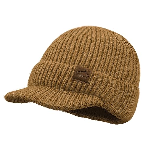 Clakllie Winter Visor Beanie Stretchy Cable Knitted Hats Stylish Skullcap Cold Weather Ski Snow Caps Cadet Newsboy Cap - color: Cdus-dnbc1-camel