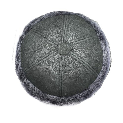 Lukkizara Winter Leather Hat Shearling Sheepskin Fur Beanie Hat - color: Black/Grey, size: Large