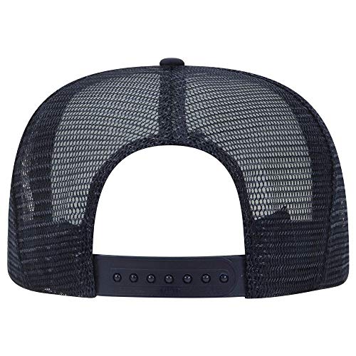 OTTO SNAP Round Flat Visor High Crown Mesh Back 5 Panel Trucker Snapback - color: Nvy/Wht/Nvy