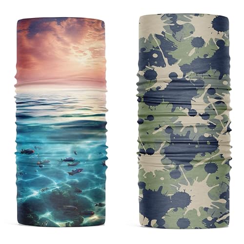 SOOMOOD 2 Pack Wide Headbands UPF50+ UV Face Cover, Breathable, 8-in-1 Convertible Design for Outdoor Activities - color: Sea