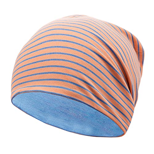 EMPIRELION 9" Women Lightweight Beanies Hats, Thin Sports Running Skull Cap Chemo Headwear Sleep Caps - color: Dk Pink/Blue Stripe