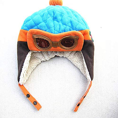Toddlers Baby Girls and Boys Crochet Earflap Pilot Hats Beanie Cap Winter Warm Knit Caps Ear Protection Cap - color: Hat1-blue