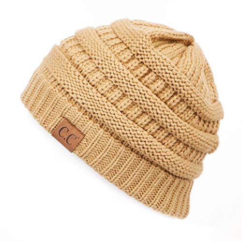 C.C Exclusives Cable Knit Beanie - Thick, Soft & Warm Chunky Beanie Hats - color: Camel
