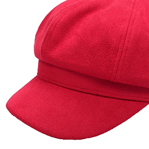 Newsboy Cabbie Baker boy hat Beret Cap for Women Pageboy Visor Paperboy Hat Sailor Fiddler Hat Adjustable - color: Red Tweed