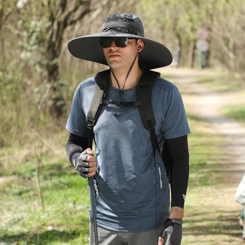 Wide Brim Sun Protection Hat Outdoor Unisex Ventilated Hats for Hiking Beach Fishing Safari Garden Lawn Yard Work Kayaking - color: Dark Gray Ink Wash