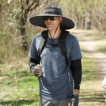 Wide Brim Sun Protection Hat Outdoor Unisex Ventilated Hats for Hiking Beach Fishing Safari Garden Lawn Yard Work Kayaking - color: Dark Gray Ink Wash