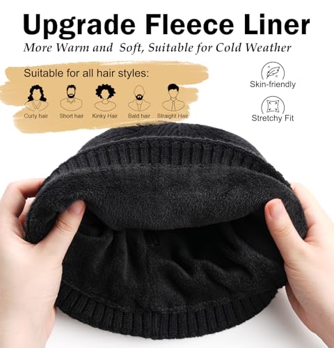 Wmcaps Fleece Lined Beanie Warm Winter Knit Hat for Men Women Cold Weather - color: Navy Blue/Dark Gray