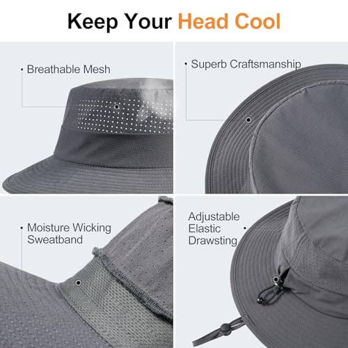 VOBOOM Unisex Wide Brim UV Protection Fishing Sun Hat - color: Dark Grey