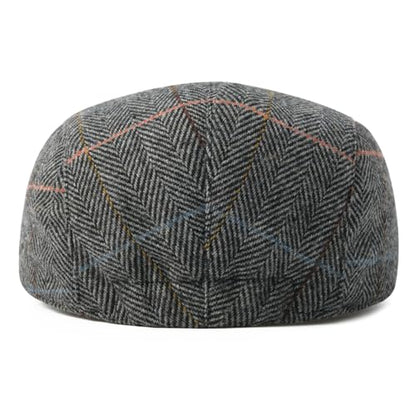 FEINION Men Wool Blend Flat Cap Tweed Newsboy Ivy Hat - color: Plaid Grey