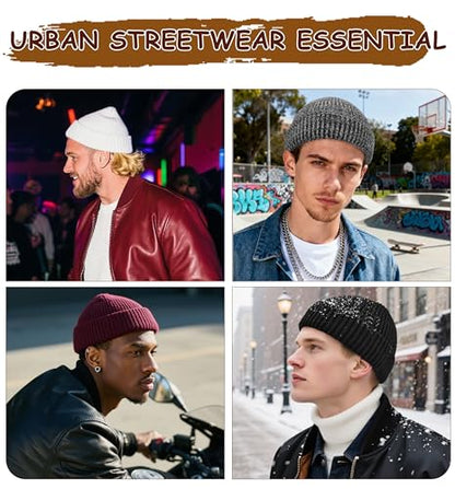 Wool Fisherman Beanies for Men Knit Fall Winter Beanie Hat Skull Cap - color: Flowers Black