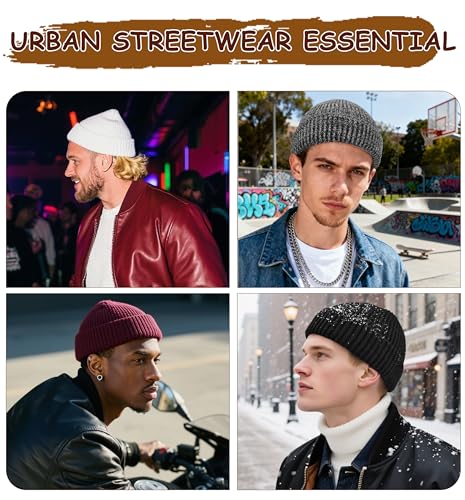 Wool Fisherman Beanies for Men Knit Fall Winter Beanie Hat Skull Cap - color: Flowers Black