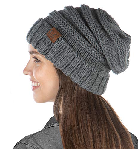 Funky Junque Exclusives Slouchy Beanie for Women – Oversized Winter Hat, Chunky Cable Knit Beanies, Soft Warm Unisex Slouch Hats for Cold Weather - Heather Grey