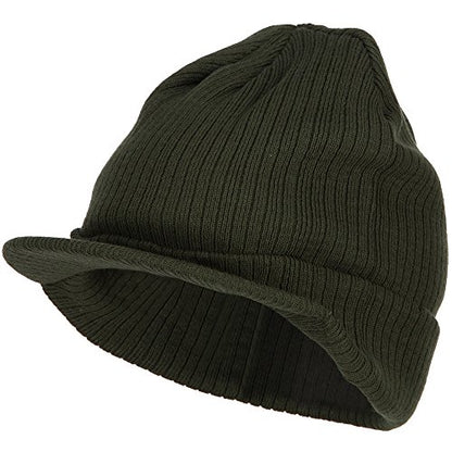e4Hats.com Big Knit Ribbed Beanie with Visor - color: Olive