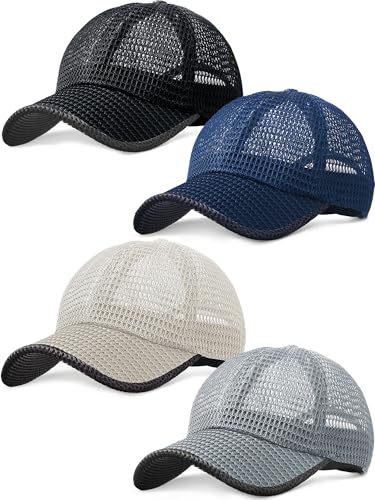 4Pcs Mesh Hats for Men, Breathable Summer Mesh Baseball Caps Quick Dry - color: Black, Navy,light Gray and Beige