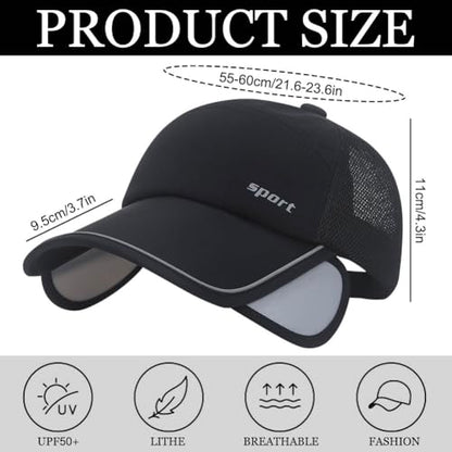 2Pcs Mesh Back Baseball Cap with Retractable Brim for Men Women UV Sun Protection Breathable Tennis Golf Visors Hats - color: Black& Navy Blue