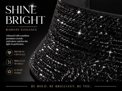 Shiny Women's Bling Rhinestone Visor Sun Protection for Tennis Golf Beach - color: Blackblack